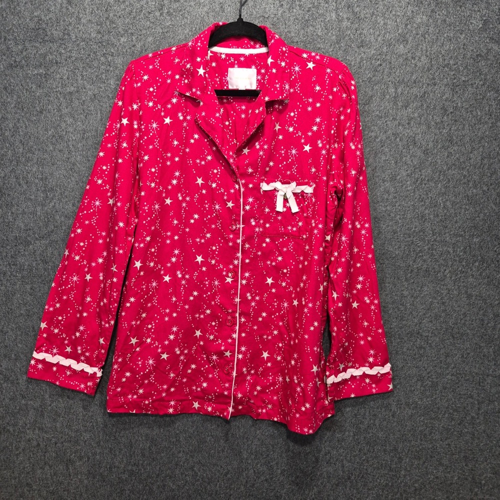 Vtg Y2K Victoria's Secret Button Up Cotton PJ Top Med Pocket Charm Cozy Stars